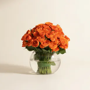 Orange Baby Roses Vase | 18 Flowers 