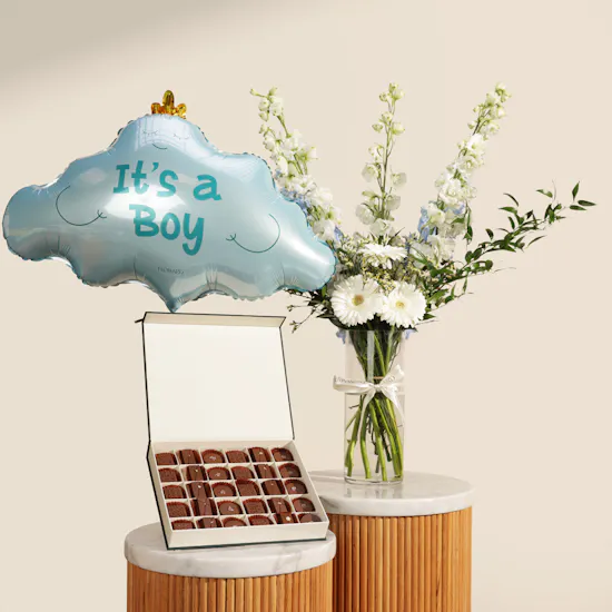 Floward Premium Chocolates Box | Flowers and Baby Boy Balloon