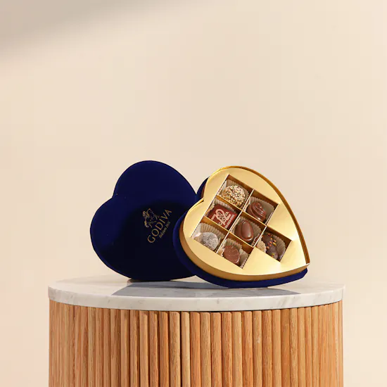 Godiva Blue Velvet Heart Chocolates Box