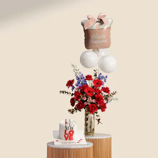 Floward Personalized Love Story Cake | Birthday Glow Flower and Balloons