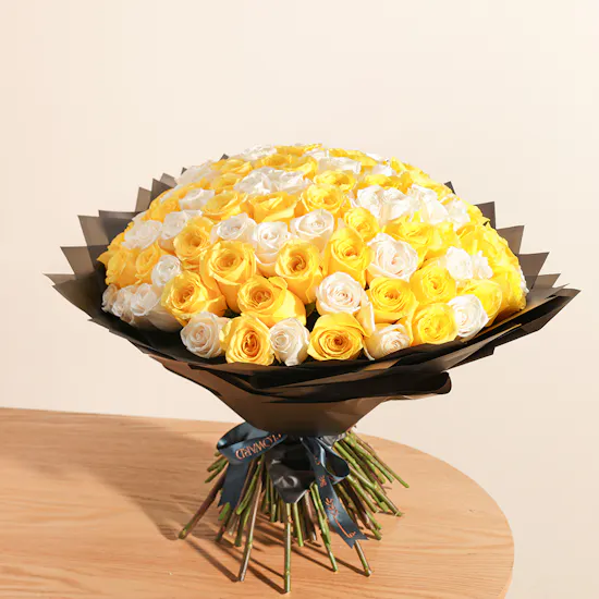 Bright Aura Roses Bouquet | 100 Flowers