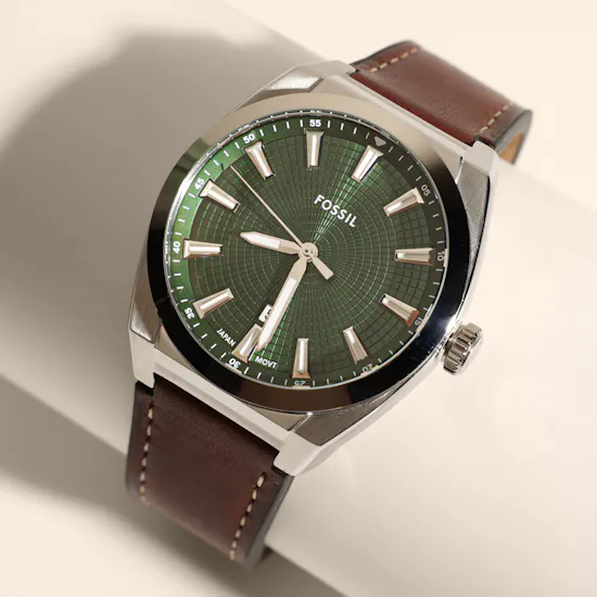 Fossil Everett Brown Leather Men's Watch and Bracelet Set