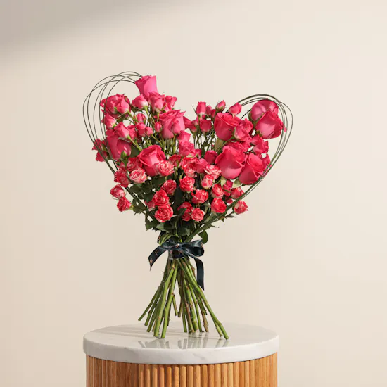 Stunning Fuchsia Rose Heart Bouquet