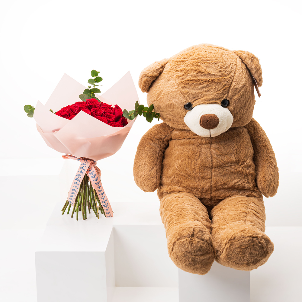 Teddy bear and sales flowers delivery