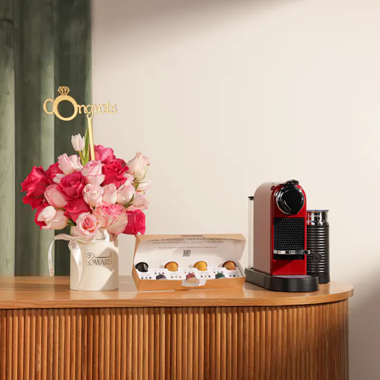 Nespresso Citiz & Milk Cherry Red Coffee Machine | Congratulation Flowers