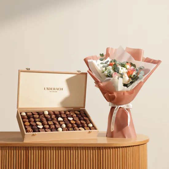 Läderach Praline Chocolate Wooden Box | Royal Regalia Bouquet