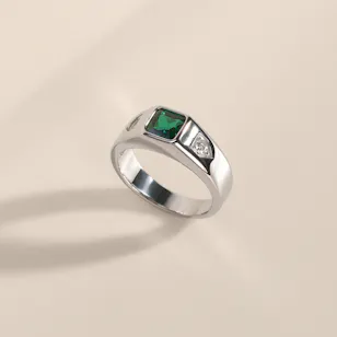 Floward Emerald Star Silver Men's Ring | Size 7