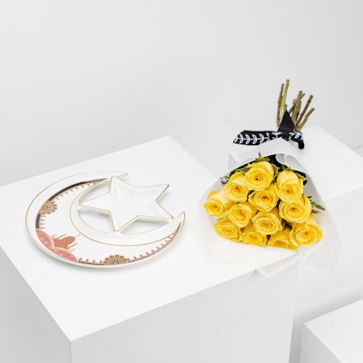 Islamic Crescent Plate with Yellow Roses