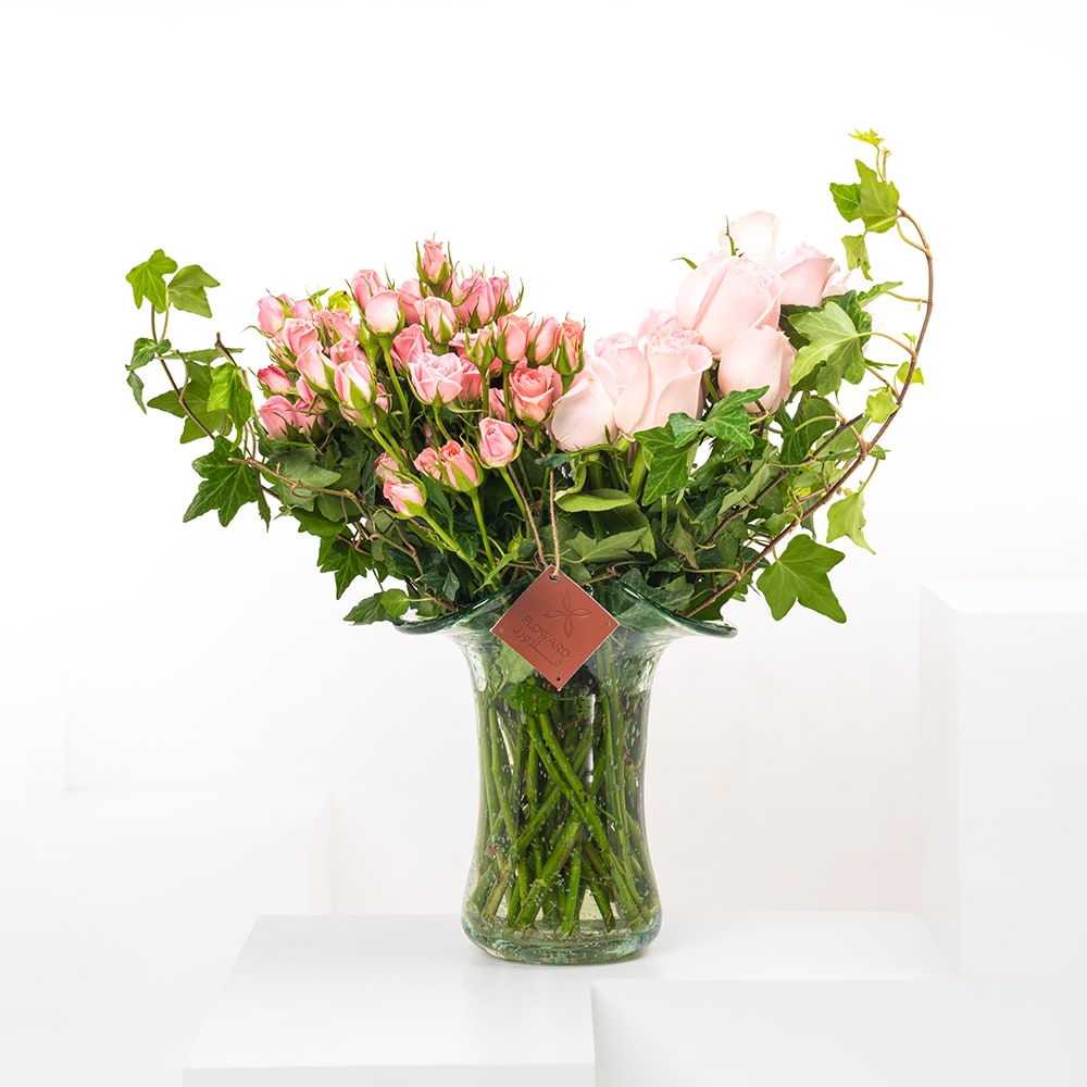 جوري وردي | مزهرية زجاج