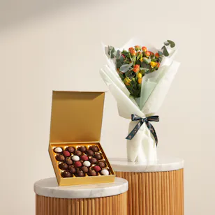 Bateel Gold Palm Medium Truffle Chocolate Box | Azure Blush Flower Bouquet Bateel Gold Palm Medium Truffle Chocolate Box | Azure Blush Flower Bouquet