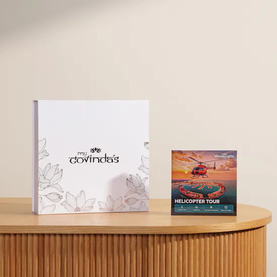 MyGovindas Rakhi Divine Bond Sweets Box | Wondergifts Guided Helicopter Tour Voucher