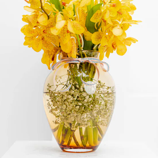 Pink Tulip & Yellow Orchid | Glass Vase