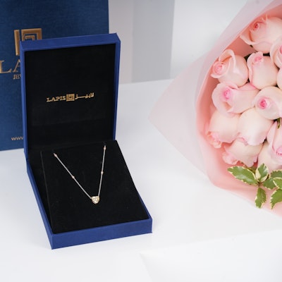 Lapis Diamond Pendant Heart Gold Necklace | Pink Roses 