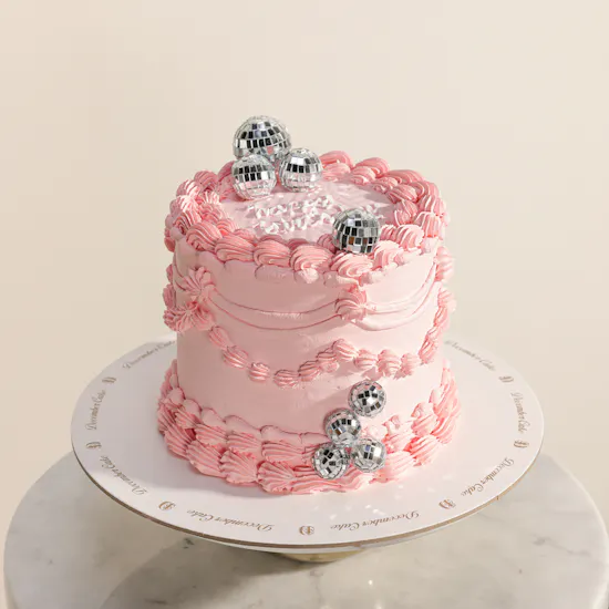 December Cake Pink Birthday Cake with Disco Balls