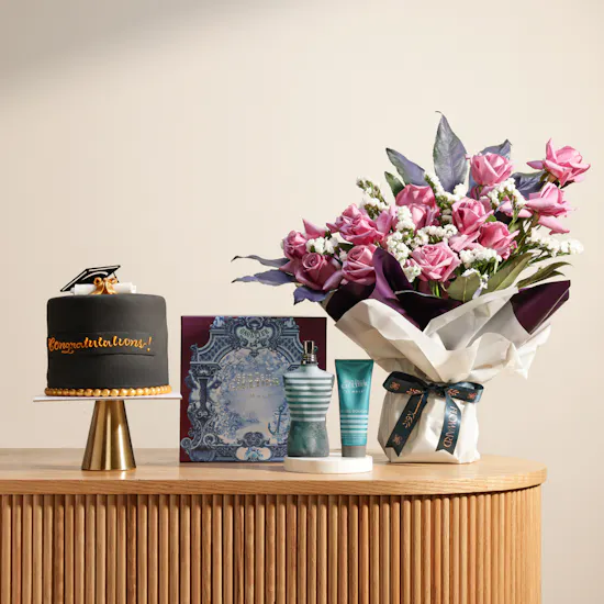 Jean Paul Gaultier Le Male Gift Set | Cheerful Graduation Cake and Flowers