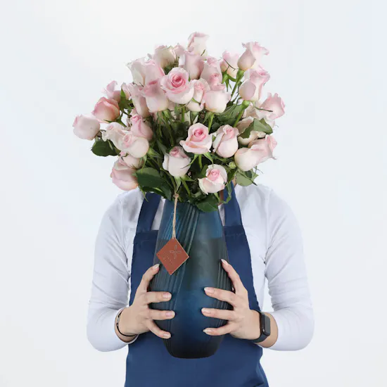 Light Pink Roses | Blue Vase