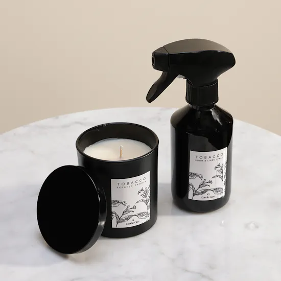 Candle Glee Gift Box Tobacco Scent | Room & Linen Spray | Scented Candle
