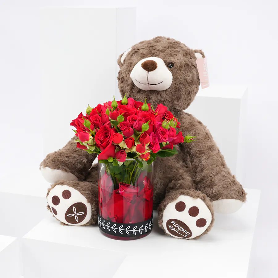 Koki Brown Bear | Red Vase 1