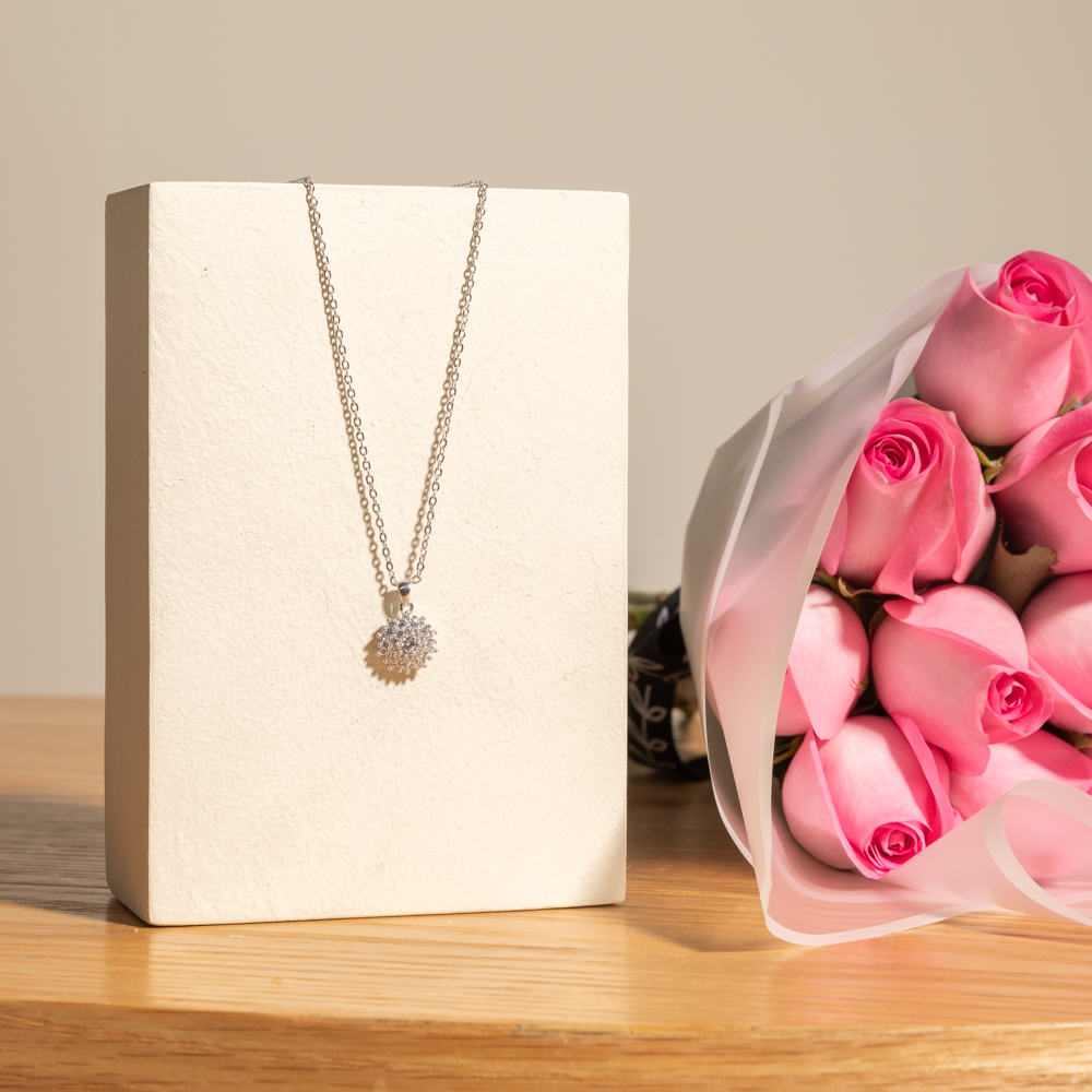 Felizmoda Zircon Stones Necklace | Pink Roses