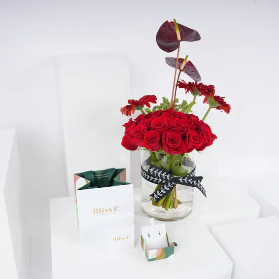 Miss L Gold & Colored Stones Earrings | Red Bouquet