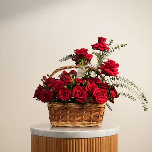 Crimson Whispers Flower Basket