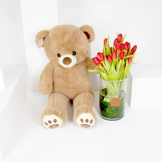 Red Tulips Vase | Teddy Bear