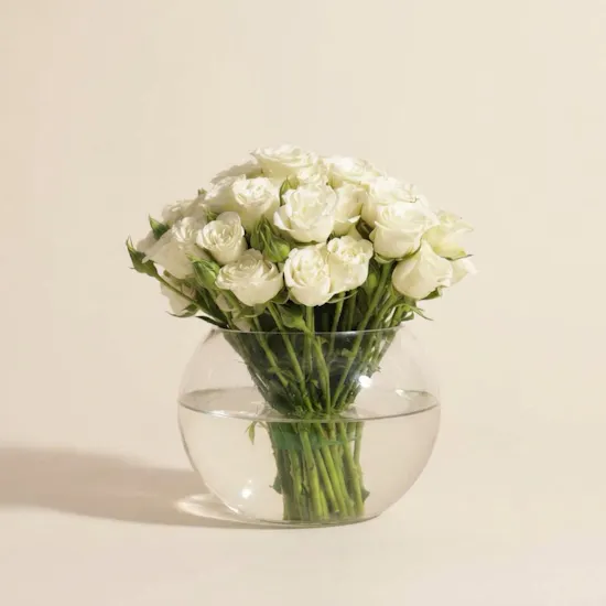 White Baby Roses Vase | 18 Flowers