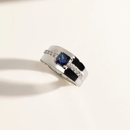 Floward Sapphire Blue Unisex Silver Ring | Size 9