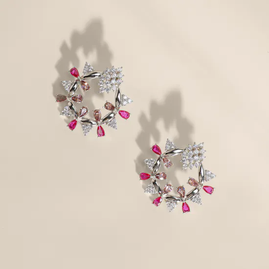Floward Pink Sparkling Petaléa Silver Women’s Earrings