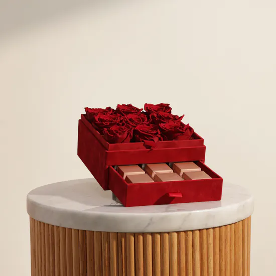 Floward Enchanting Chocolate Box | Red Preserved Roses