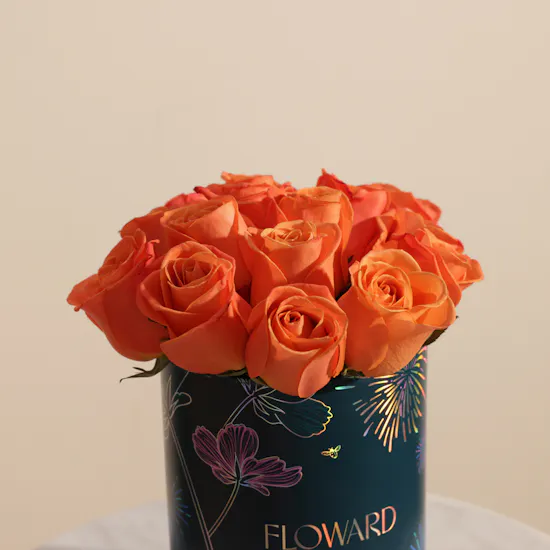 Sparkle Orange Rose Box | 15 Flowers