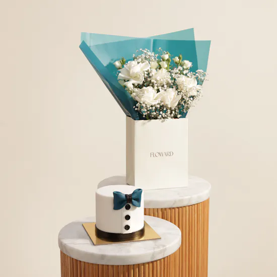 Floward Blue Bowtie Cake | Charming Elegance Bouquet