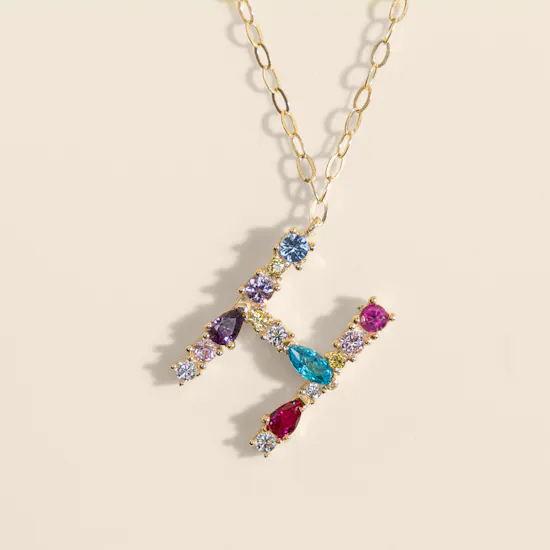 L'azurde Letter H Colored Stones Necklace