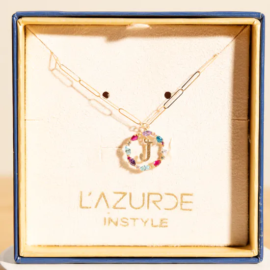 L'azurde Letter J Colored Stones Necklace