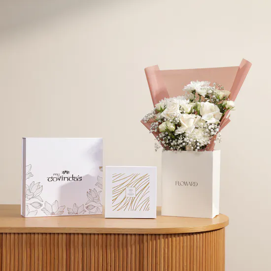 MyGovindas Rakhi Divine Bond Sweets Box | Grace in Scent Perfume and Flowers