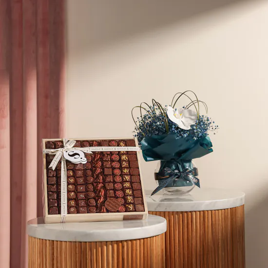 Soucolat Grand Chocolate Collection Wood Tray | Silk Reverie Flower
