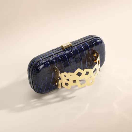 Rula Galayini Waltz Royal Blue Lizard-Print Women's Clutch