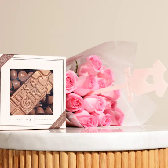 Ghazl Chocolatier It's A Girl Mini Chocolate Box | Hello Baby Girl Flowers Bouquet