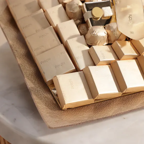 Patchi Gold Square Chocolate Tray | Charming Elegance Bouquet
