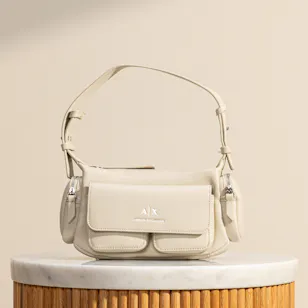 Armani Exchange Large Beige Multi Pocket Shoulder Bag