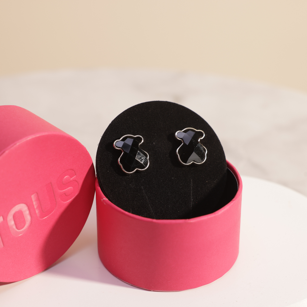 أقراط فضية اللون مع الدب الجزع من توس