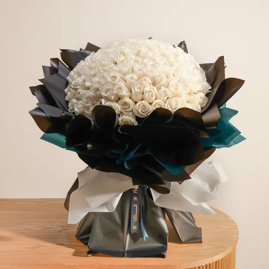 Sparkling Emotions White Rose Bouquet | 125 Flowers