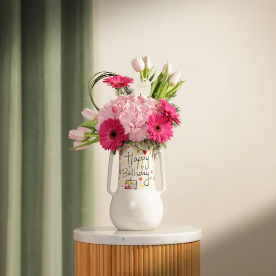 Keramos Studio Pink Joy Birthday Flowers Vase