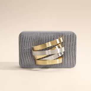 Rula Galayini The Coil Grey Lizard-Print Cuffbox Clutch