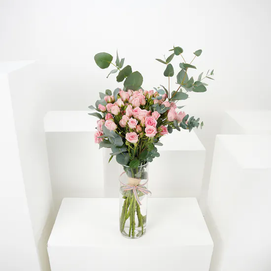 Pink Baby Roses | Glass Vase