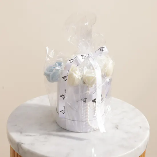 Lelido Blue and White Medium Flowers Candles Basket