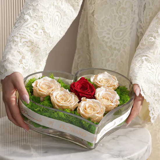 Preserved Elegant Rose Heart Vase