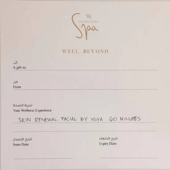 Waldorf Astoria Spa Skin Renewal Facial by Voya Gift Voucher