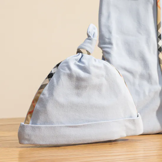 Burberry Blue Cotton Three-piece Newborn Baby Boy Gift Set