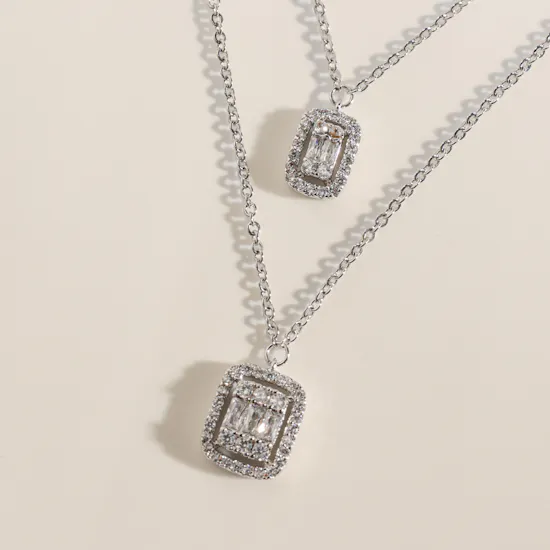 Alvira Crystal Triple Strand Emerald Silver Necklace